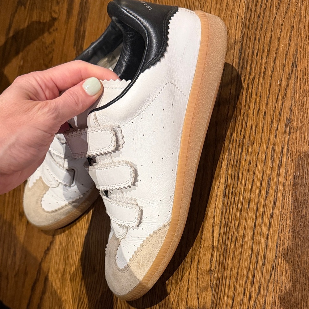 Isabel Marat White Leather Velcro Sneakers with Suede Toe - Picture 4 of 6